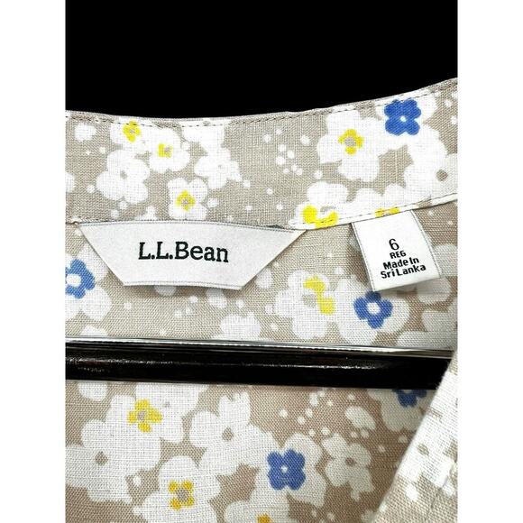 LL BEAN Women's Sleeveless V Neck Dress Linen Beige Floral Sz 6 Casual Beach - Picture 9 of 15